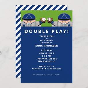 Invitation Baby shower Twin Boys Baseball