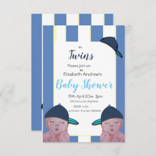 Invitation Baby shower Twin Boys en bleu/jaune