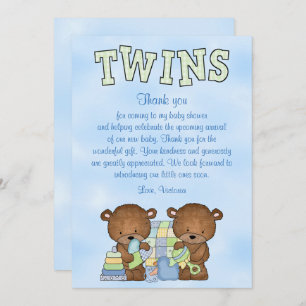 Invitation Baby shower Twin Boys Teddy Bear