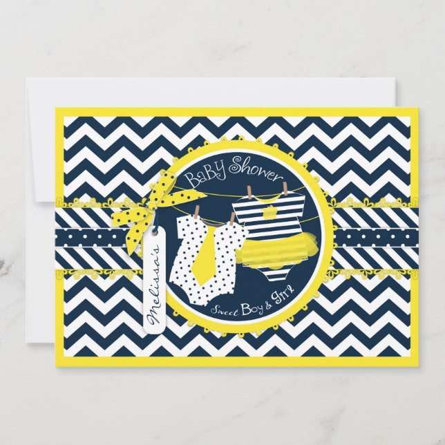 Invitation Baby shower Twin Cravate Tutu Chevron (Devant)