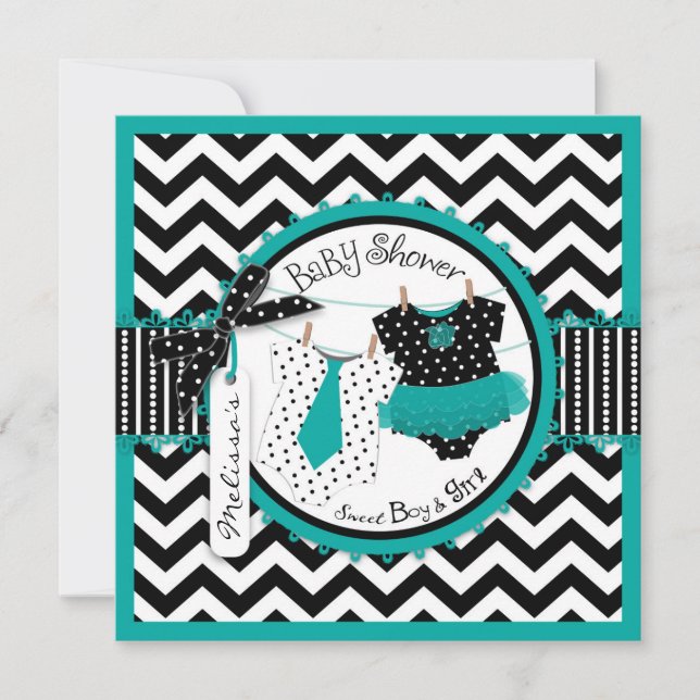 Invitation Baby shower Twin Cravate Tutu Chevron (Devant)