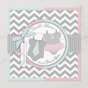 Invitation Baby shower Twin Cravate Tutu Chevron