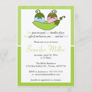 Invitation Baby shower Twin, Deux Pois Dans Un Poi