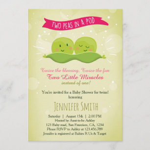 Invitation Baby shower Twin Deux Pois Dans Un Rose