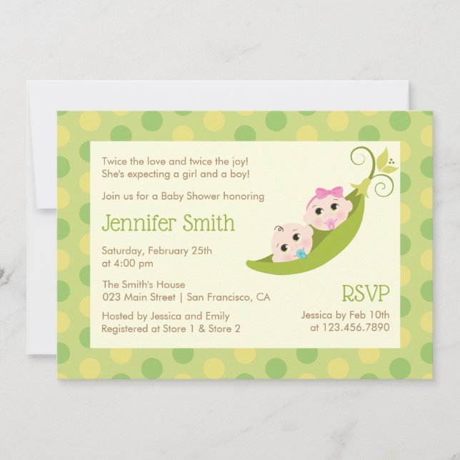 Invitation Baby shower Twin Deux Pois Dans Une Poi (Devant)