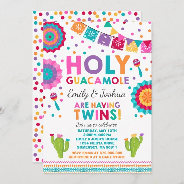 Invitation Baby shower Twin Fiesta Saint Guacamole (Devant / Derrière)