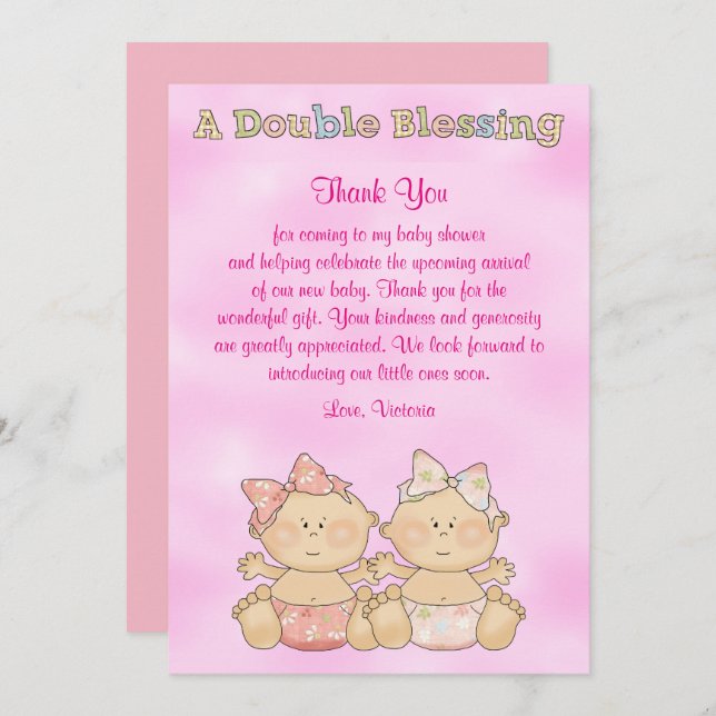 Invitation Baby shower Twin Girls (Devant / Derrière)