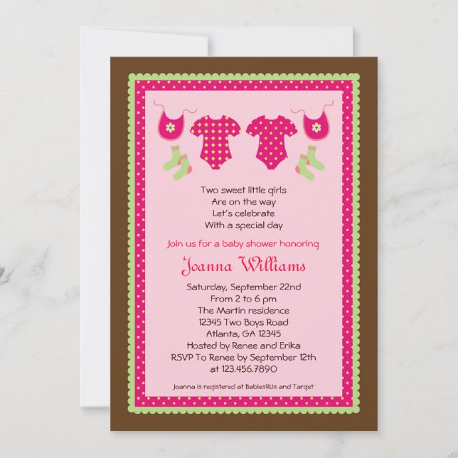 Invitation Baby shower Twin Girls (Devant)