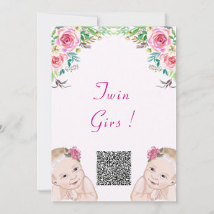 Invitation Baby shower Twin Girls avec QR Code