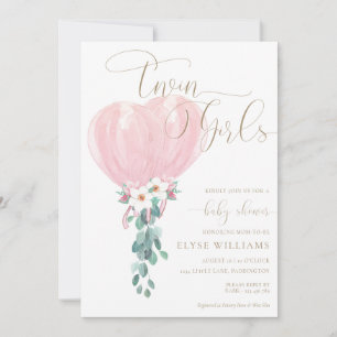 Invitation Baby shower Twin Girls Balloon Rose