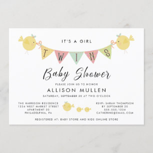 Invitation Baby shower Twin Girls  Mammy Bird & Chicks