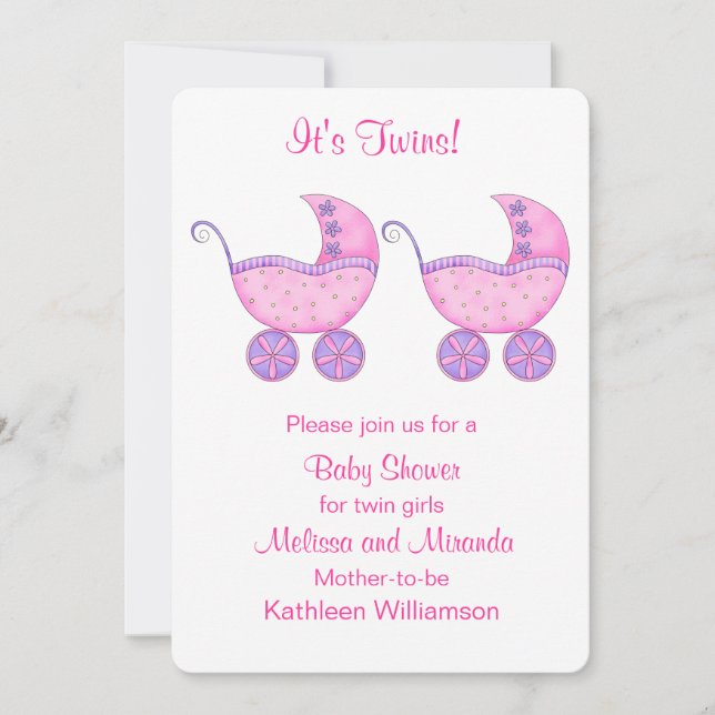 Invitation Baby shower Twin Girls Porte-Buggy Rose (Devant)