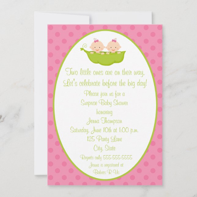 Invitation Baby shower Twin Girls Two Peas (Devant)