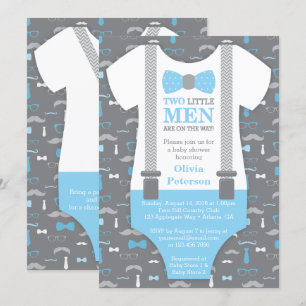 Invitation Baby shower Twin Little Men, Baby Blue