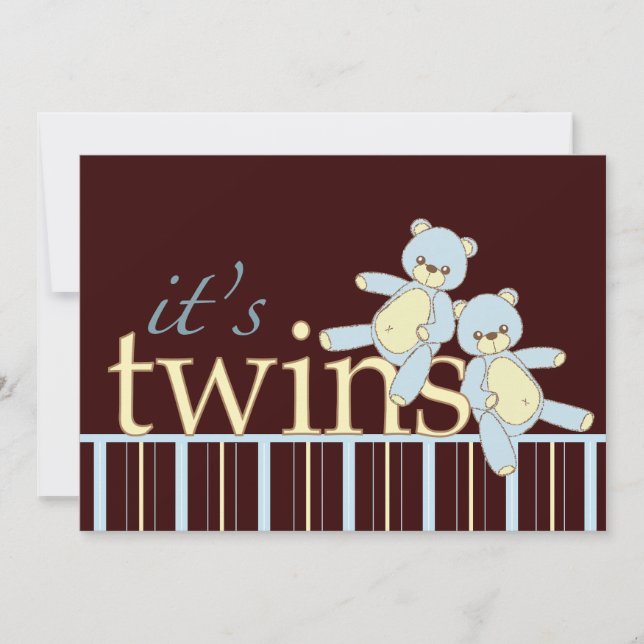 Invitation Baby shower Twin Teddy Bear Boys (Devant)