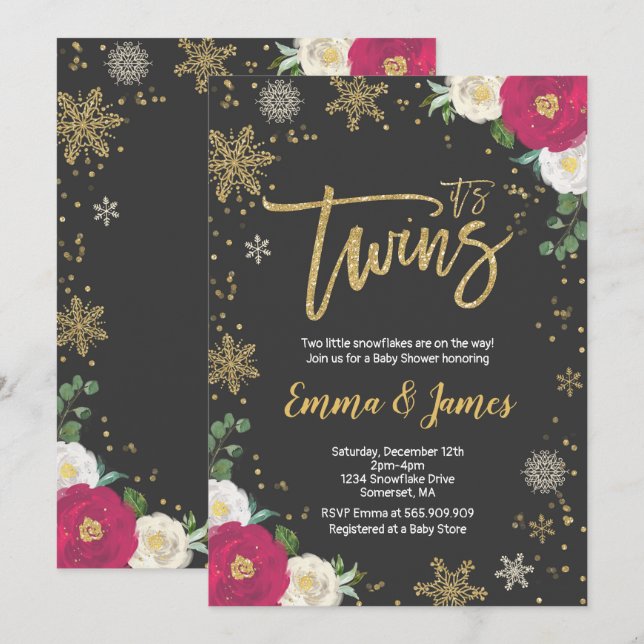 Invitation Baby shower Twin Winter Twin Christmas (Devant / Derrière)