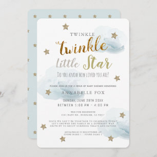 Invitation Baby shower Twinkle Little Star Blue Boy Drive-by