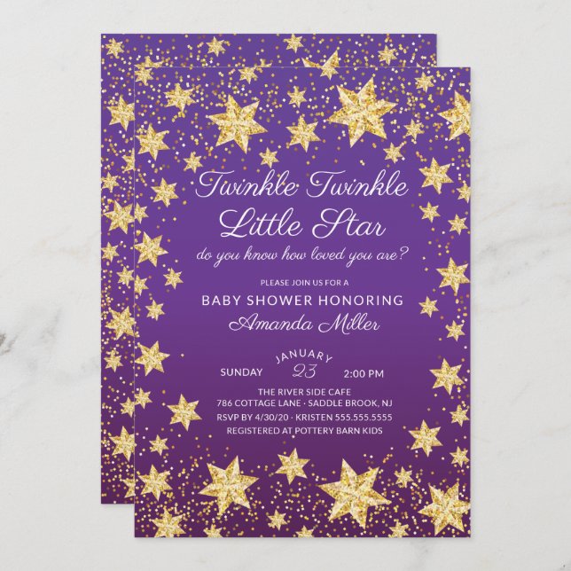 Invitation Baby shower Twinkle Little Star Girls (Devant / Derrière)