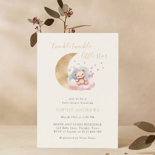 Invitation Baby shower Twinkle Little Star Gold Moon
