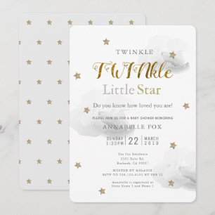 Invitation Baby shower Twinkle Little Star & Grey Cloud Twin