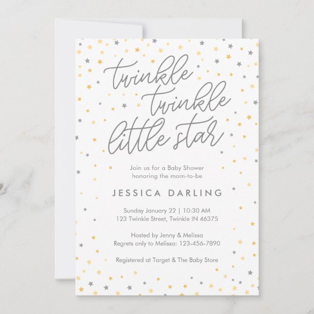 Invitation Baby shower Twinkle Little Star | Gris (Devant)