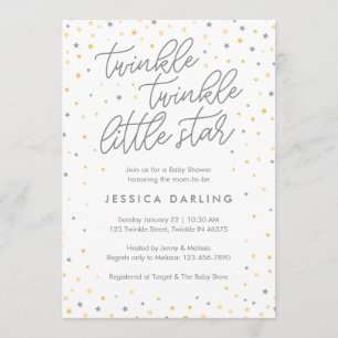 Invitation Baby shower Twinkle Little Star   Gris