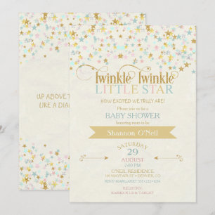 Invitation Baby Shower Twinkle Little Star Or Aquatique Doré