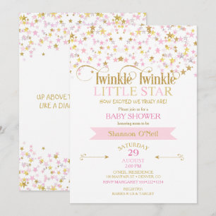 Invitation Baby Shower Twinkle Little Star Rose Or
