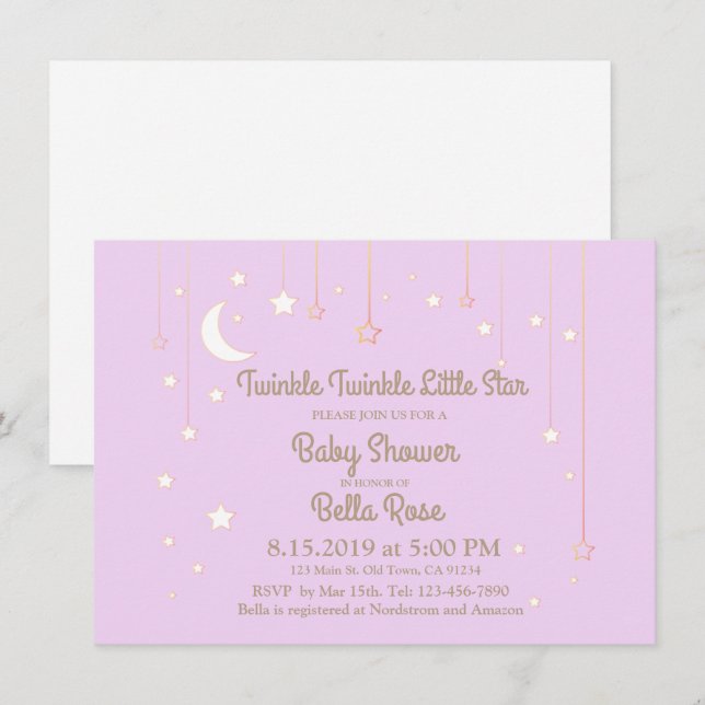 Invitation Baby shower Twinkle Twinkle Little Star (Devant / Derrière)