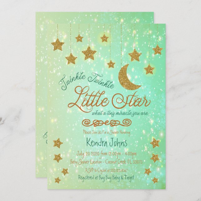 Invitation Baby shower Twinkle Twinkle Little Star (Devant / Derrière)