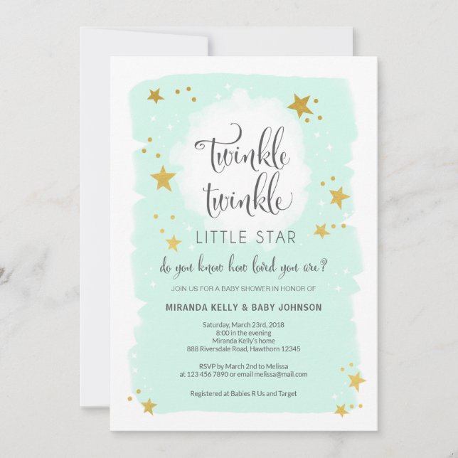 Invitation Baby shower Twinkle Twinkle Little Star (Devant)