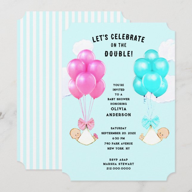 Invitation Baby shower Twins (Devant / Derrière)
