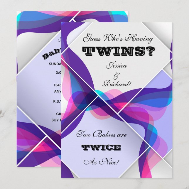 Invitation Baby shower Twins (Devant / Derrière)