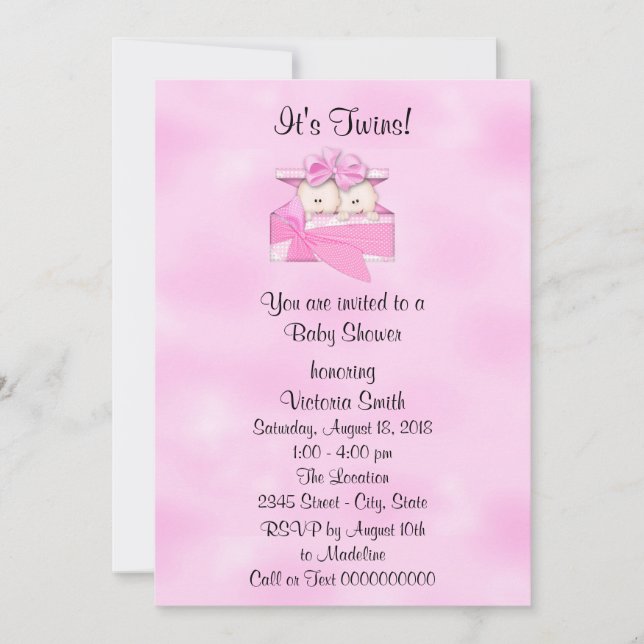 Invitation Baby shower Twins Baby Girl (Devant)