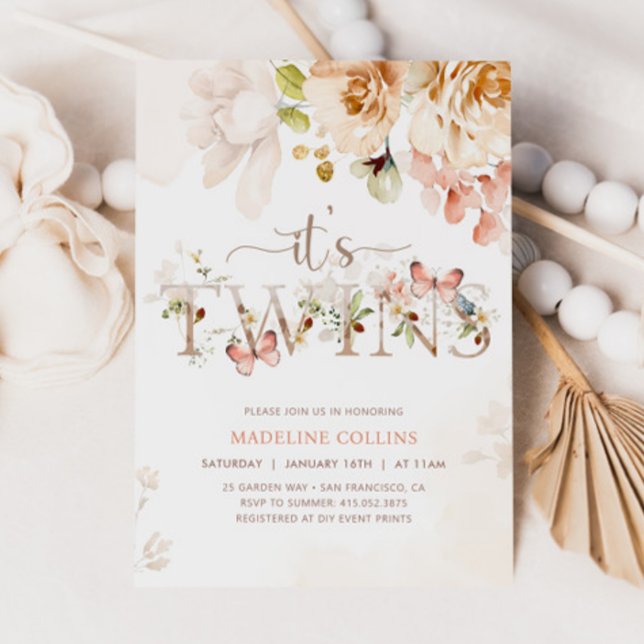 Invitation Baby shower TWINS, Baby shower de jardi (Créateur téléchargé)