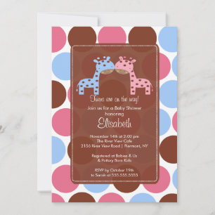 Invitation Baby shower Twins Blue & Pink Giraffe