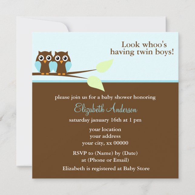 Invitation Baby shower Twins de Blue Owens (Devant)
