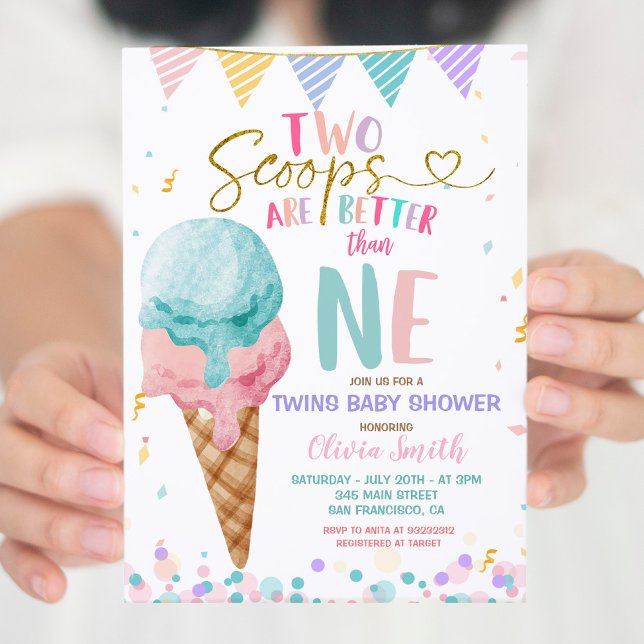 Invitation Baby shower Twins de crème glacée Scoop (Créateur téléchargé)