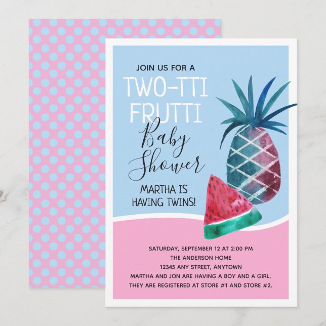 Invitation Baby shower Twins Frutti à deux tti (Devant / Derrière)