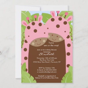 Invitation Baby shower Twins Girafe Filles roses