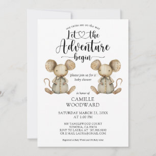 Invitation Baby shower Twins Little Mice