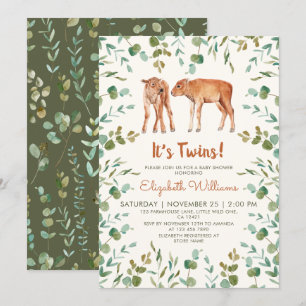 Invitation Baby shower Twins mignon Baby Bison