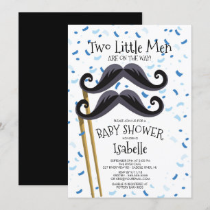 Invitation Baby shower Twins Mustache Little Men