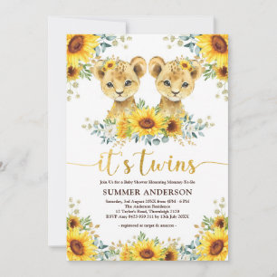 Invitation Baby shower Twins Sunflower Lion Cub
