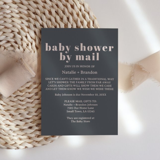 Invitation Baby Shower Typographie Bohème Gris Ros (Créateur téléchargé)