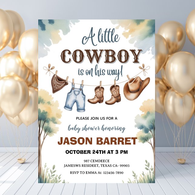 Invitation baby shower "Un petit cowboy est en route" ("A Little Cowboy is on His Way" Baby Shower Invitation
)