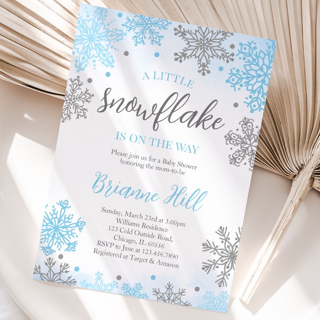 Invitation Baby Shower "Un Petit Flocon de Neige" Bleu (Créateur téléchargé)