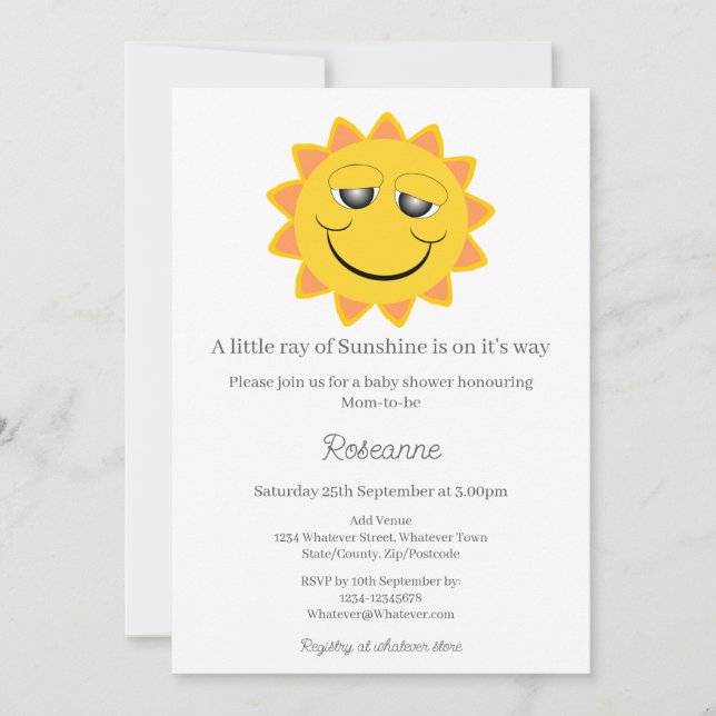 Invitation Baby Shower Un Petit Rayon De Soleil (Devant)