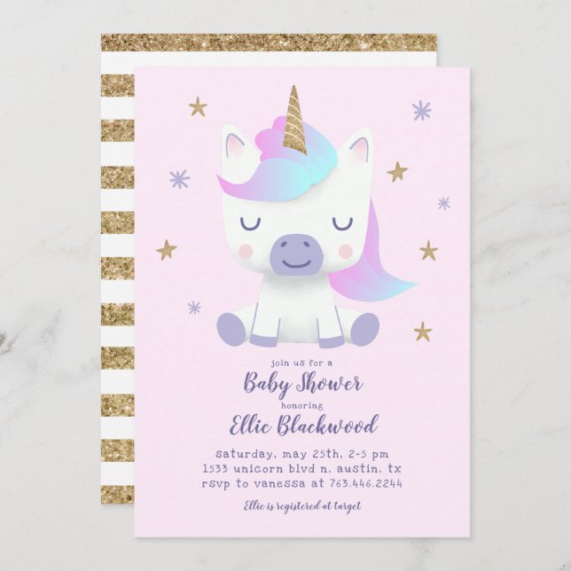 Invitation Baby shower Unicorn (Devant / Derrière)