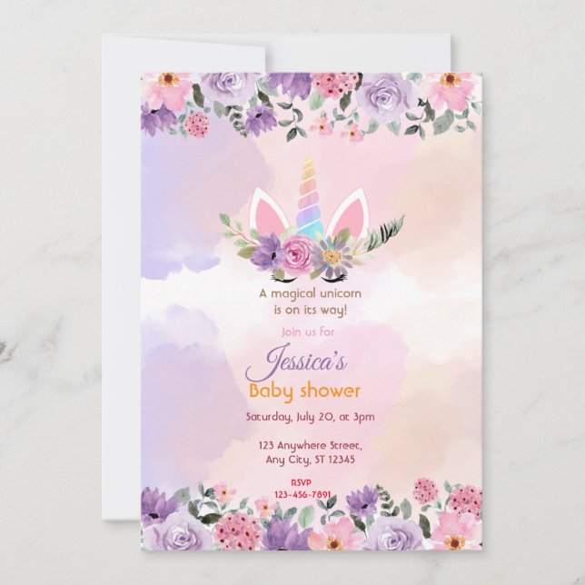 Invitation Baby shower Unicorn (Devant)